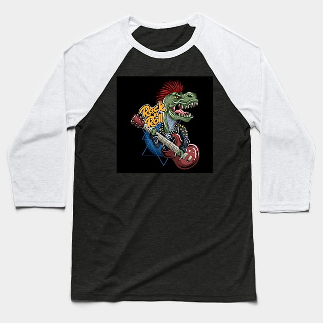 cyber-punk-trex-dinosaur-rocker-jacket-playing-guitar Baseball T-Shirt by snoddyshop